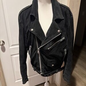 Vtg London Leather‎ Collection Suede Leather Motorcycle Jacket Size 42 READ